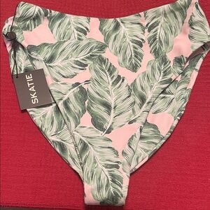 Skatie Tropical Leaf Bikini Bottom in Pink and Green